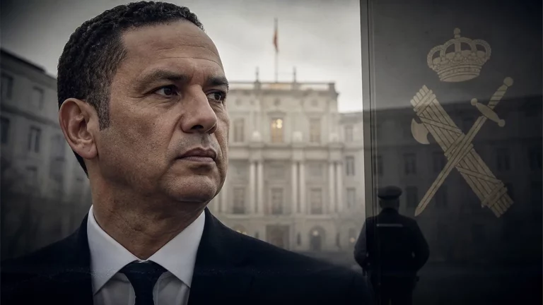 Abdelatif Jamouchi, jefe de la policía secreta marroquí, en un acto oficial junto al exministro Fernando Grande-Marlaska, quien le condecoró. Composición editorial sobria.