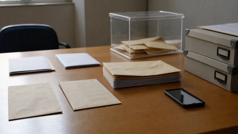 Sobres electorales y urna como símbolo de denuncias sobre falta de control en el escrutinio