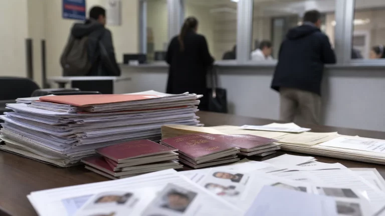 Documentos de nacionalidad española y papeletas electorales sobre una mesa institucional