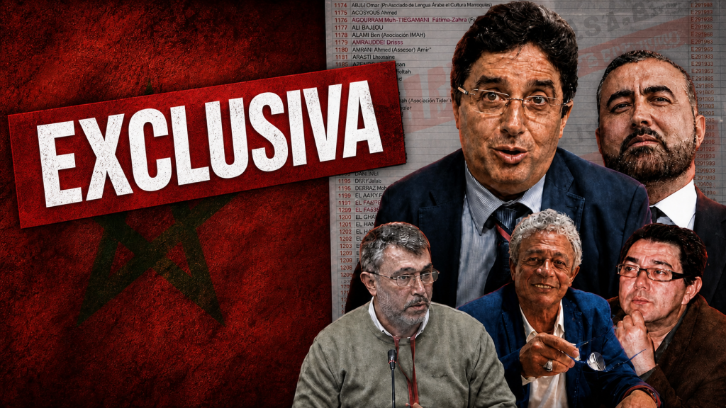Imagen editorial con la palabra Exclusiva sobre una lista de presuntos colaboradores del espionaje marroquí en España