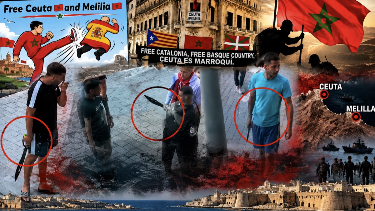 Montaje editorial sobre Ceuta, Melilla, inmigrantes armados y amenaza de segunda invasión sin titular incrustado