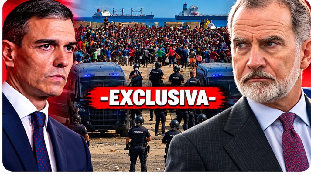 Montaje editorial con Pedro Sánchez, Felipe VI, una multitud y la palabra Exclusiva