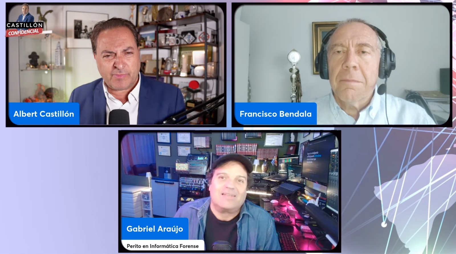Gabriel Araújo, Albert Castillón y Francisco Bendala durante el programa del 27 de octubre