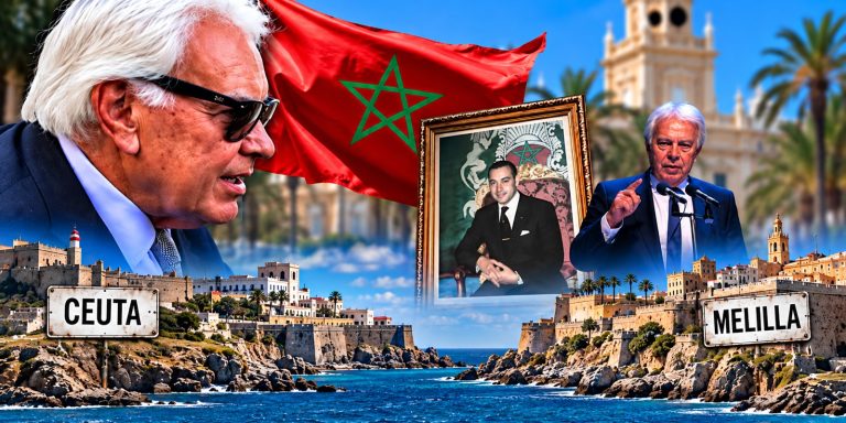 Montaje editorial sobre Ceuta y Melilla con Felipe González y la bandera de Marruecos