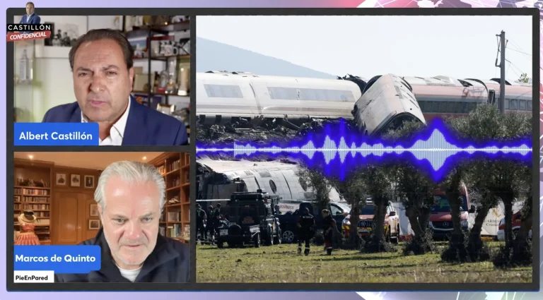 Albert Castillón y Marcos de Quinto junto a imágenes del accidente ferroviario en el programa del 30 de octubre de 2026